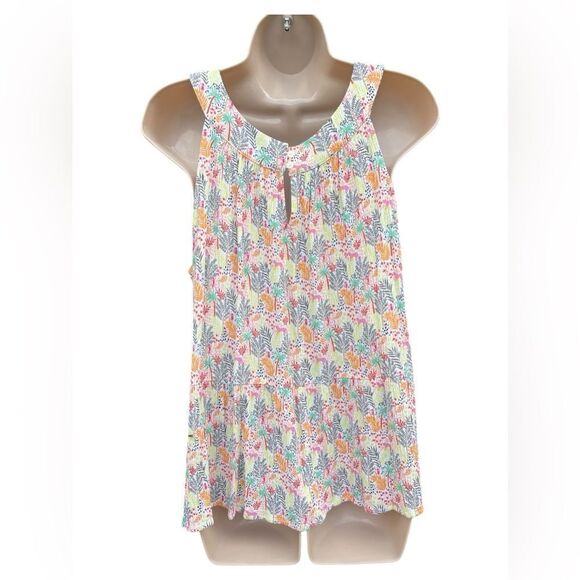 LOFT XL Floral pattern, mock turtleneck Super  cute Size XL key hole bottom back - Picture 2 of 8